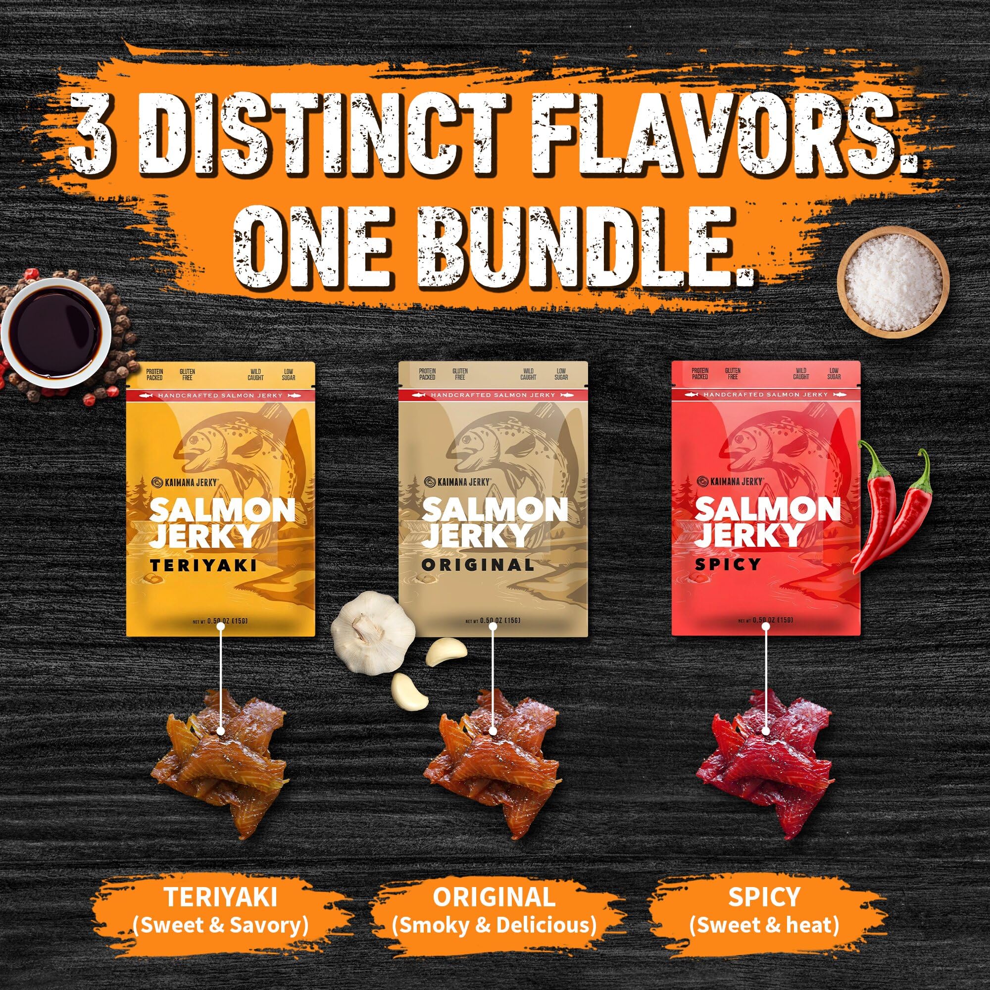 Kaimana Salmon Jerky hiking pack ready-to-eat snack on trail