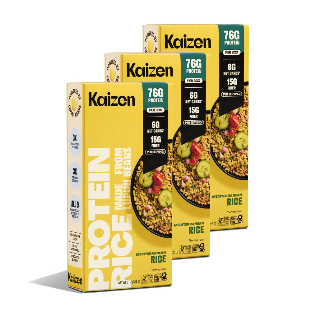 Kaizen Mediterranean Rice pack front showing keto-friendly and gluten-free promise.