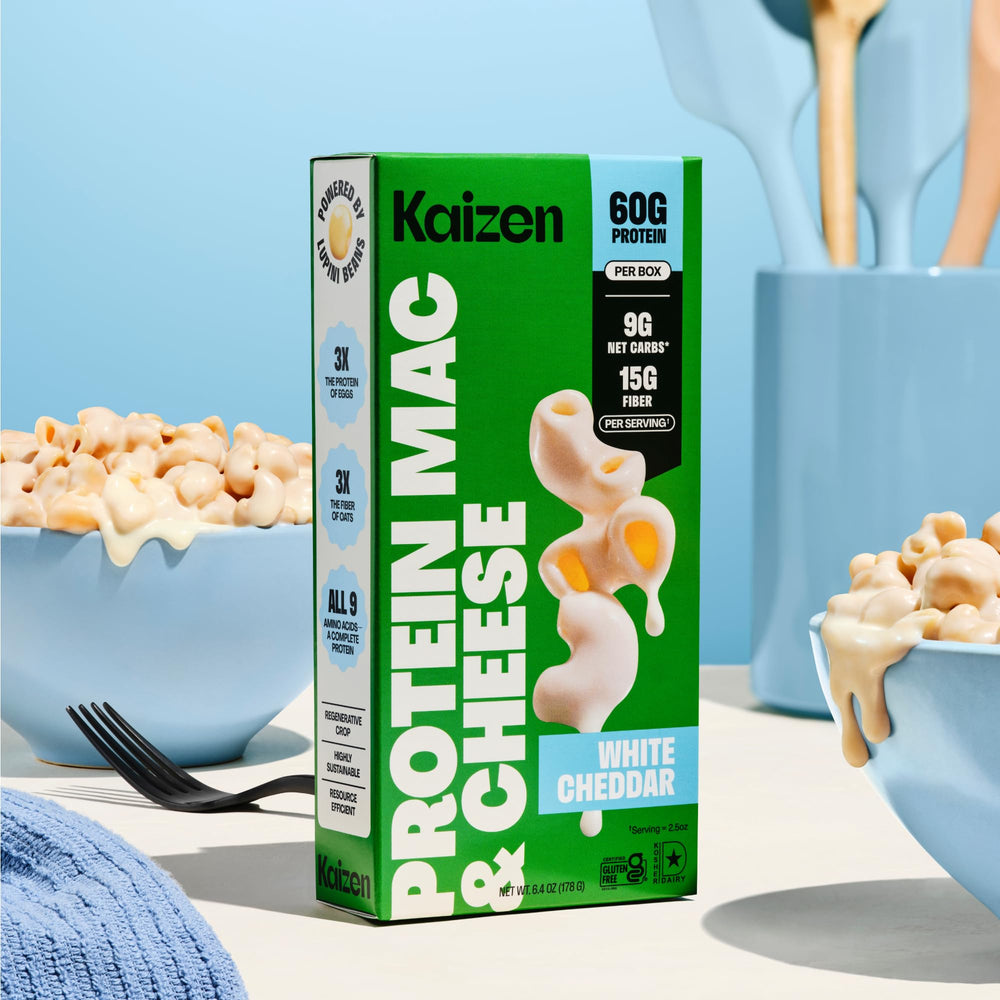 Kaizen Pack of three Mac and Cheese boxes, convenient for meal planning.