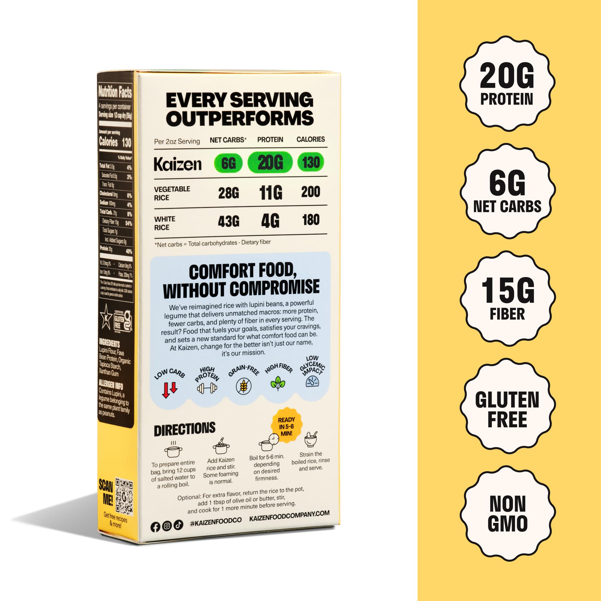 Kaizen Plant-based rice ingredients close-up natural gluten-free composition.