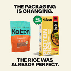 Kaizen Spanish Rice protein-plate highlighting 19g protein per serving.