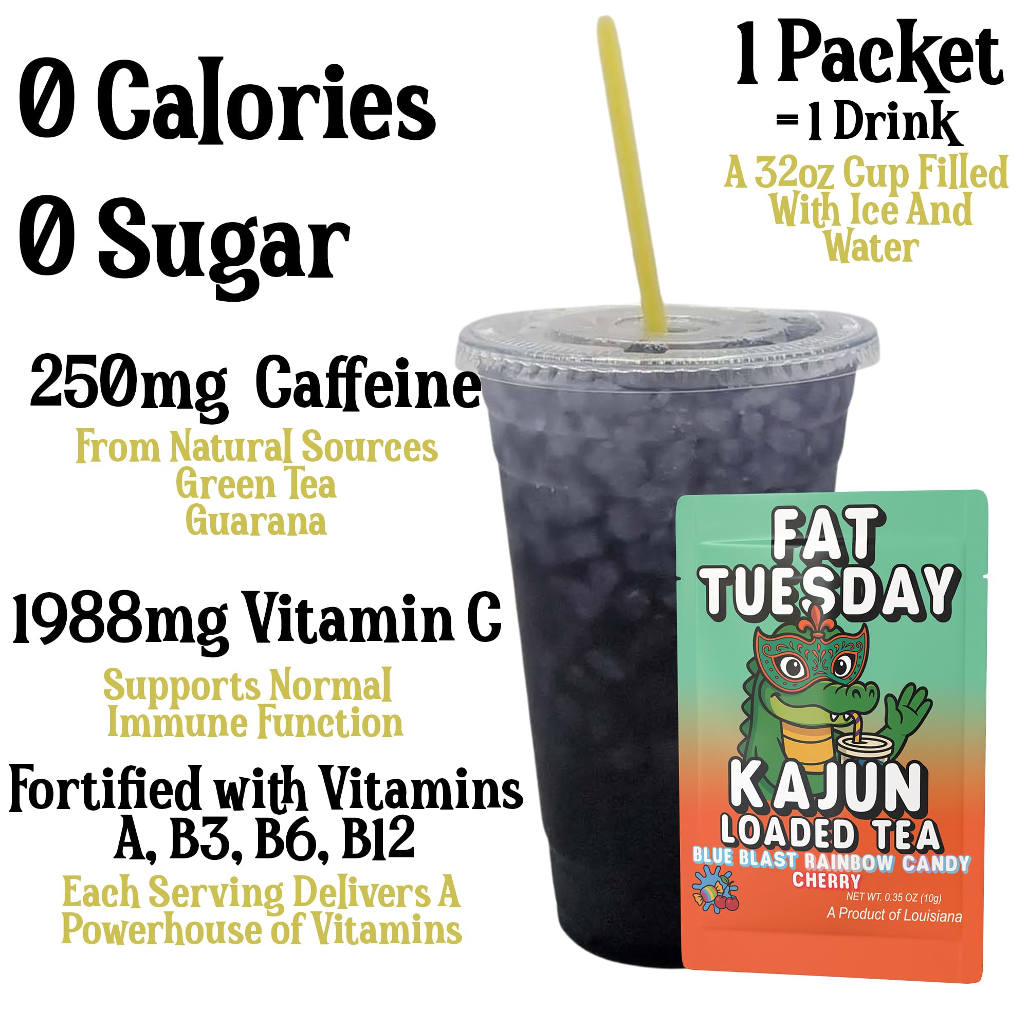 Kajun Loaded Tea Fat Tuesday cherry flavor powder for tangy refreshment with zero sugar