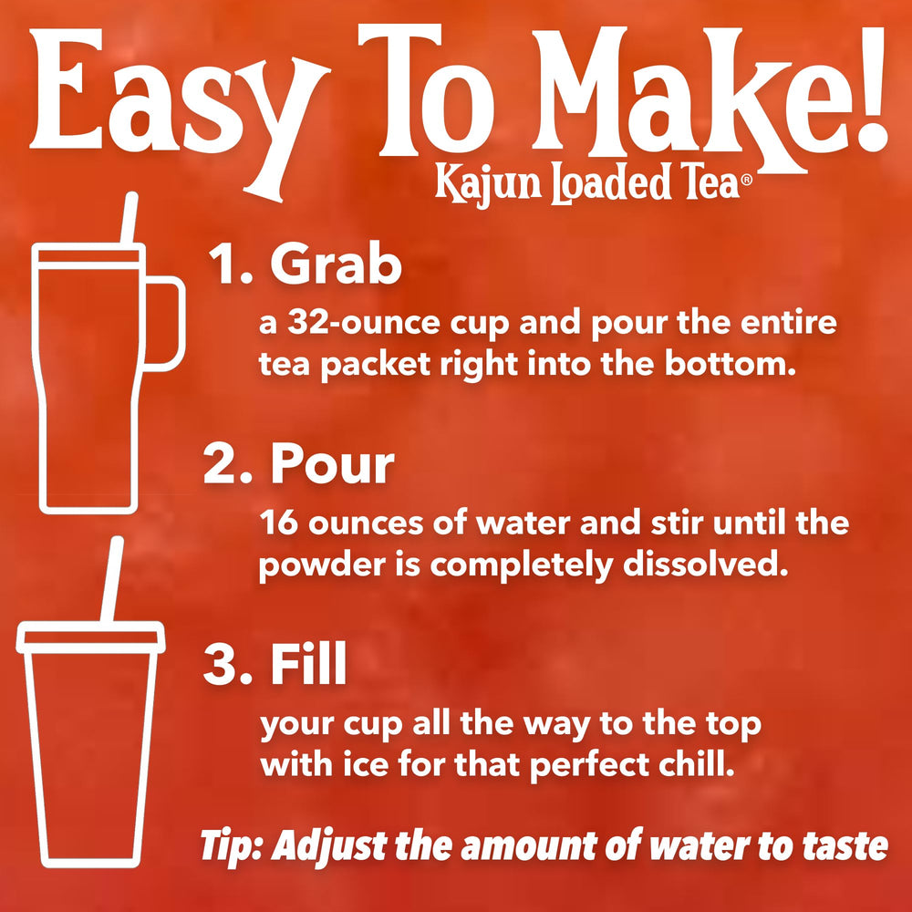 Kajun Loaded Tea zero sugar and calories label on package for keto-friendly use.