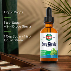 KAL Sure Stevia packaging label highlights zero calories and low glycemic benefits