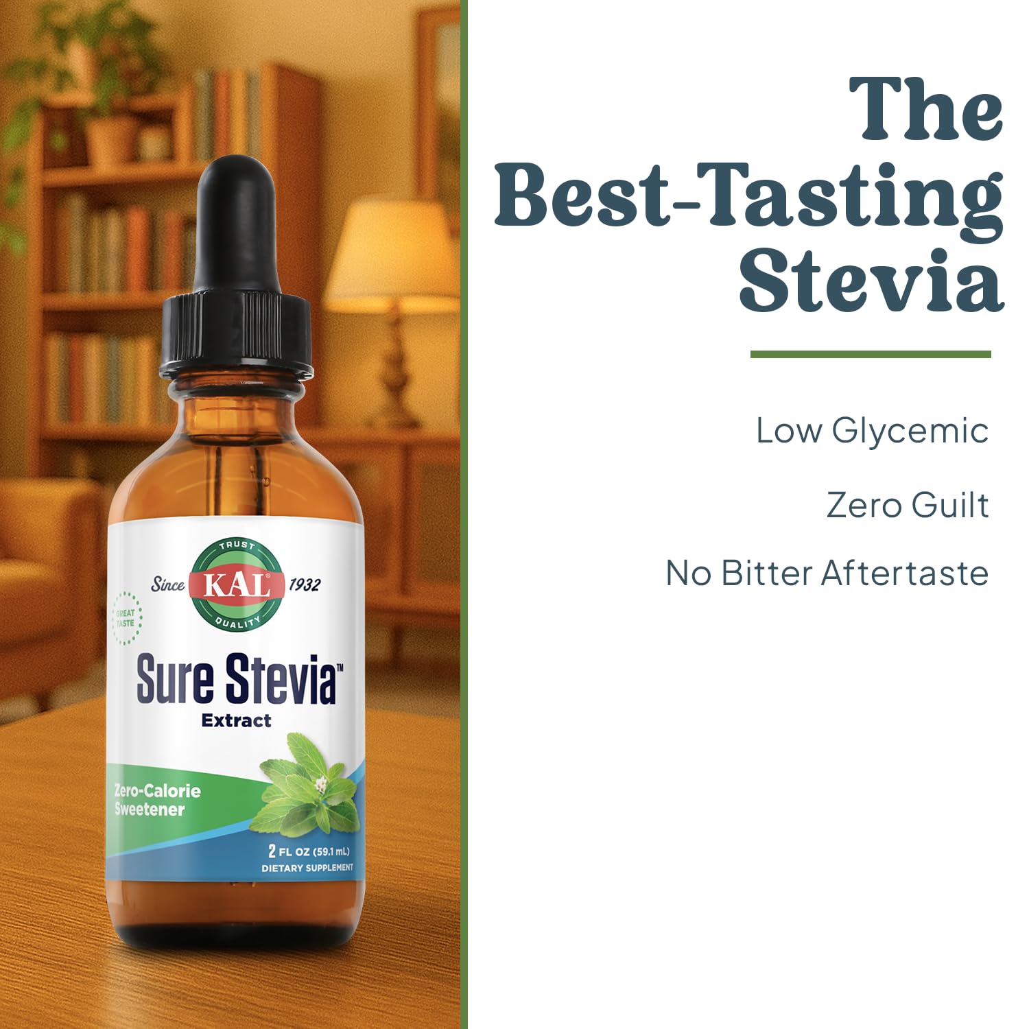 KAL Sure Stevia liquid extract being poured into a glass for beverages