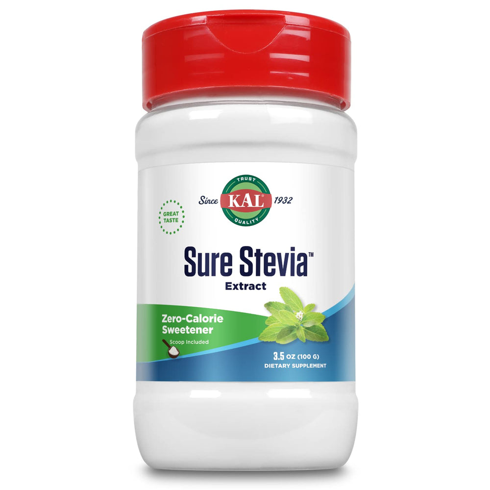 KAL Sure Stevia powder shaker adds zero-calorie sweetness in kitchen.