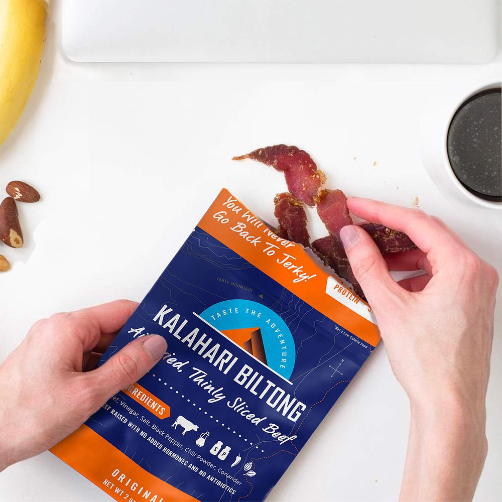 Kalahari Biltong on-the-go pack illustrates portable snack for travel