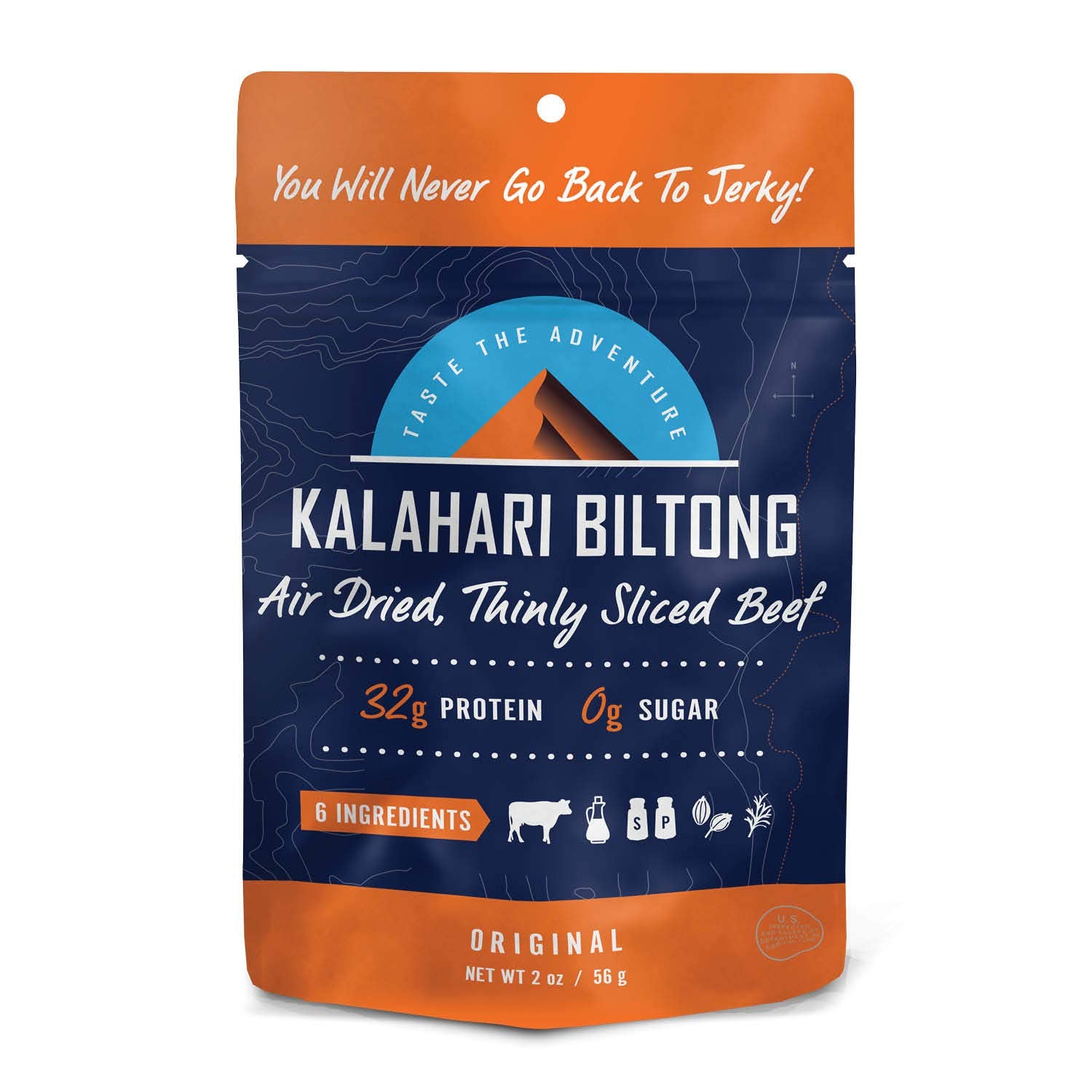 Kalahari Biltong Original Pack Front – convenient eight-pack for on-the-go protein