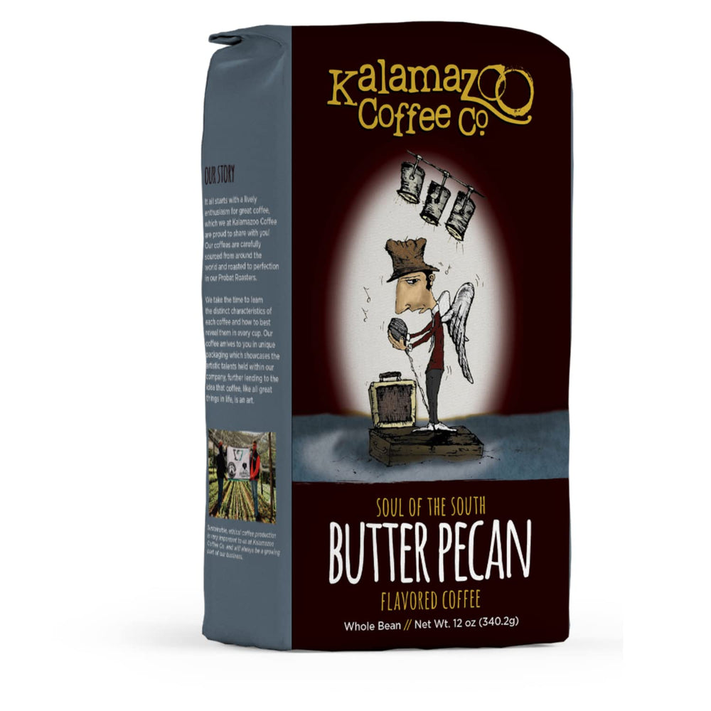 Kalamazoo Coffee Butter Pecan whole bean aroma boosts morning flavor
