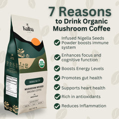 Kalba organic mushroom coffee grounds closeup grind for refined aroma