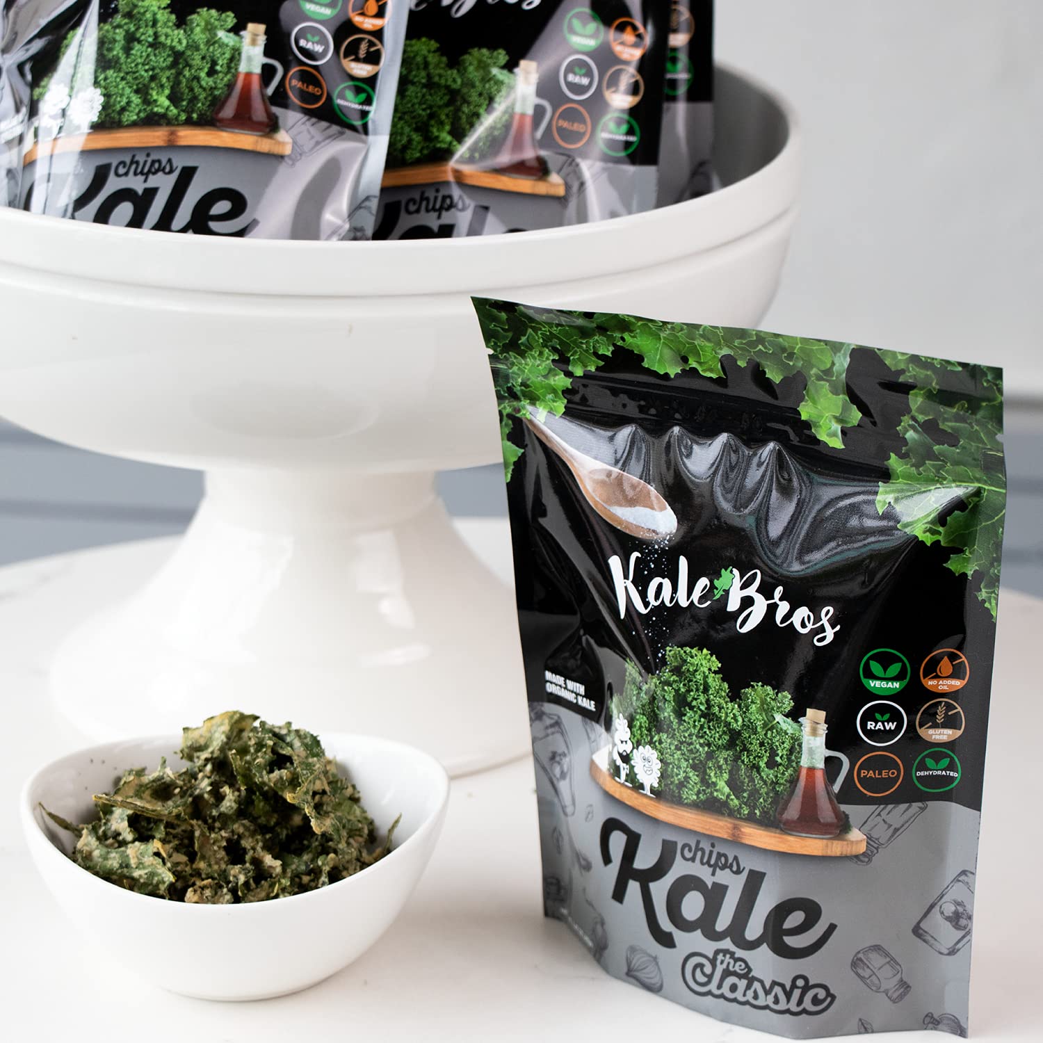 Kale Bros Classic Pack-6 closeup of kale chips showing seasoned texture.