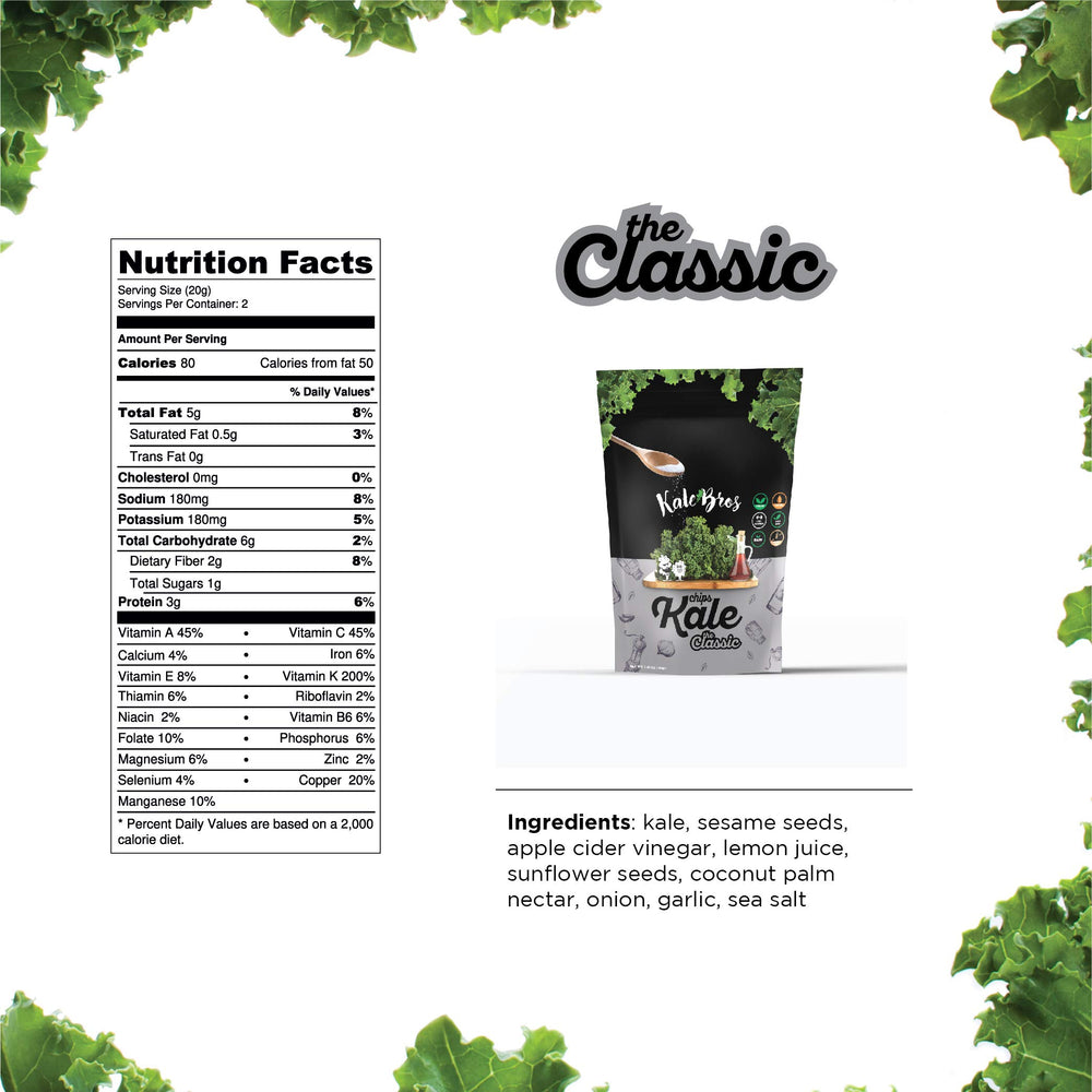 Kale Bros Classic Pack-6 snack plate with crunchy kale chips ready to enjoy.