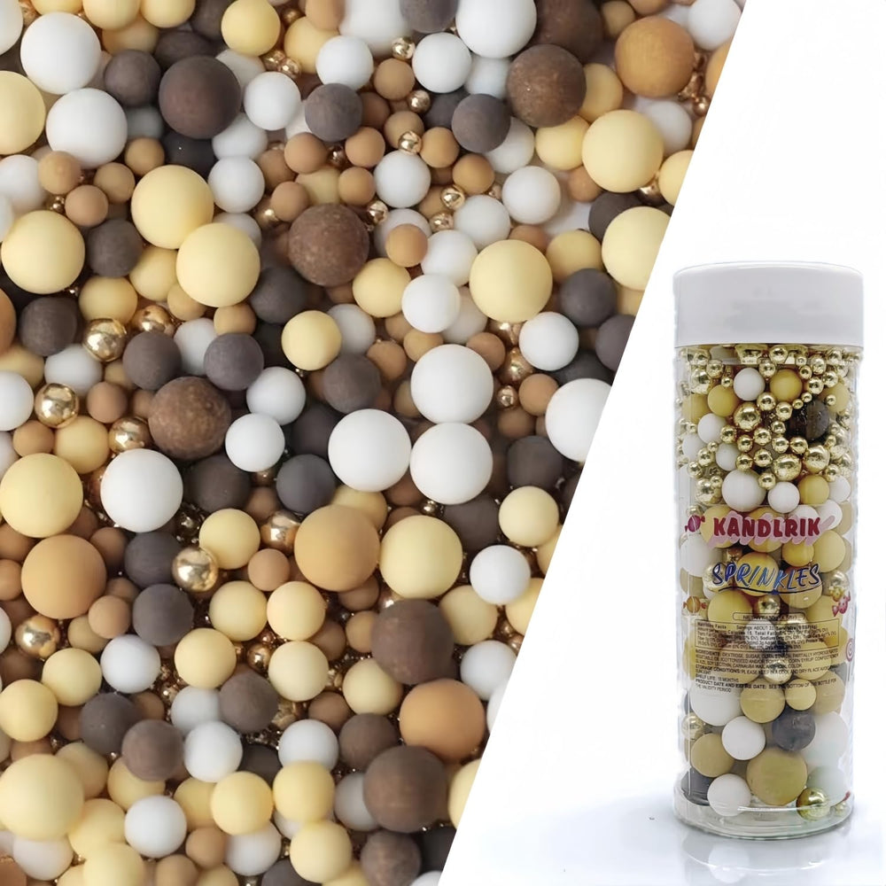 KANDLRIK edible pearl sprinkles mix display shows vibrant colors for festive cakes