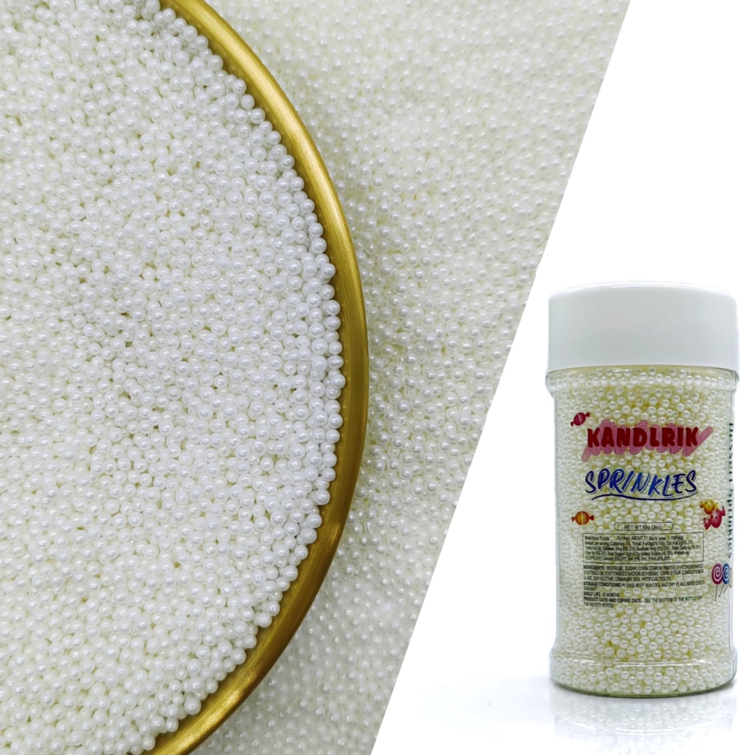 KANDLRIK edible white pearl sugar sprinkles 2mm pearls decorate cakes and cookies beautifully.