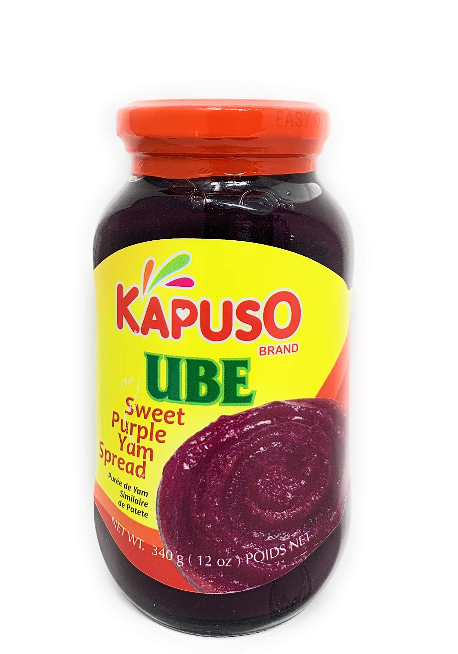 Kapuso ube spread jar front view, smooth and versatile for toast and pastries.