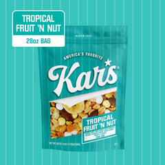 Kar's Tropical Fruit 'N Nut Trail Mix banana, mango, pineapple and yogurt raisins visible.