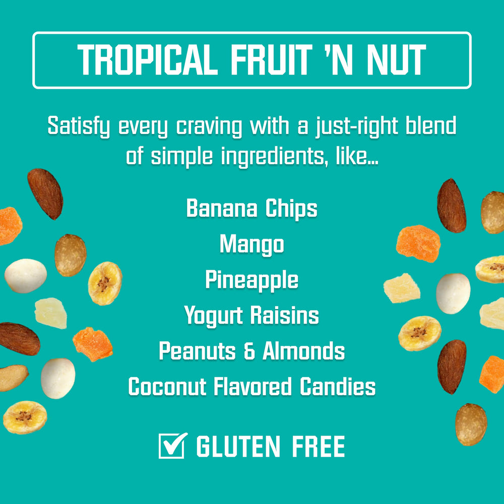 Kar's Trail Mix with yogurt raisins and coconut candies for a tropical bite.