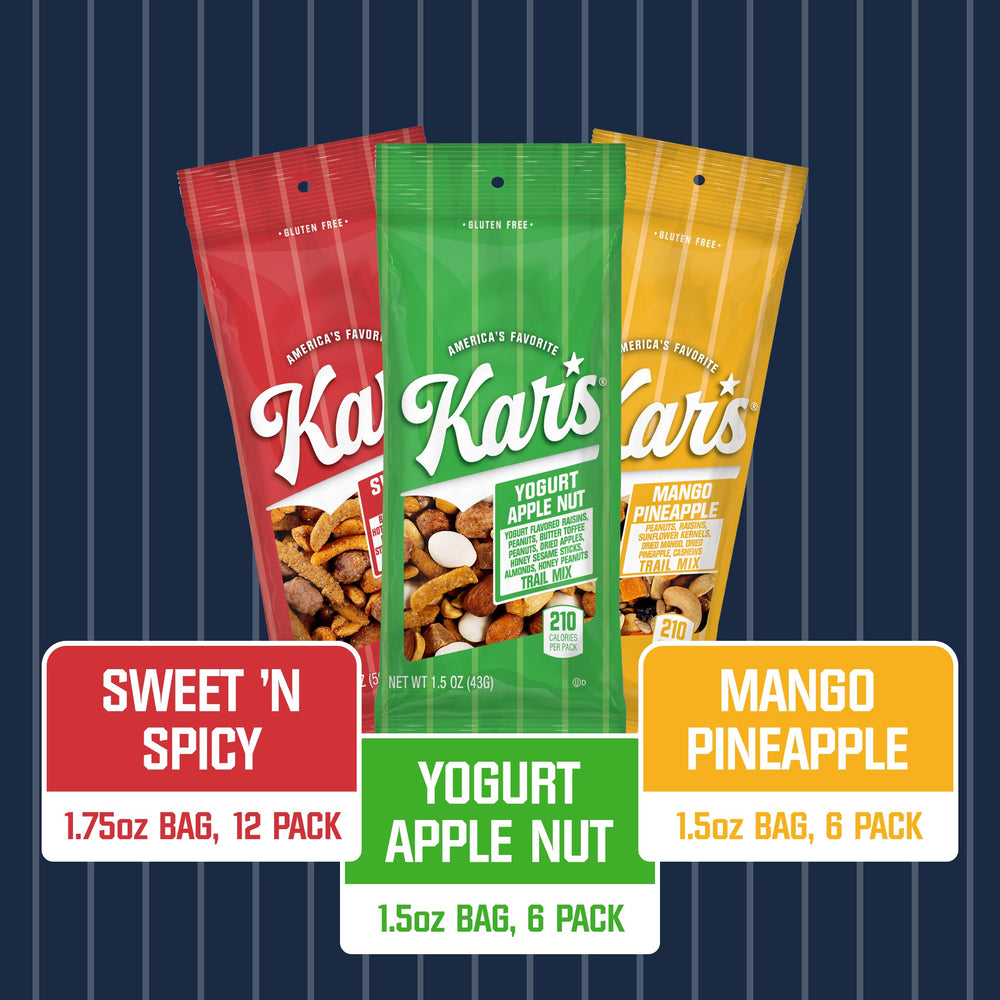 Kar’s Mango Pineapple mix shown in a grab-and-go bag for outdoors