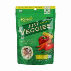 Karen's Naturals Organic Just Veggies 4oz pouch, convenient freeze-dried veggies for on-the-go.