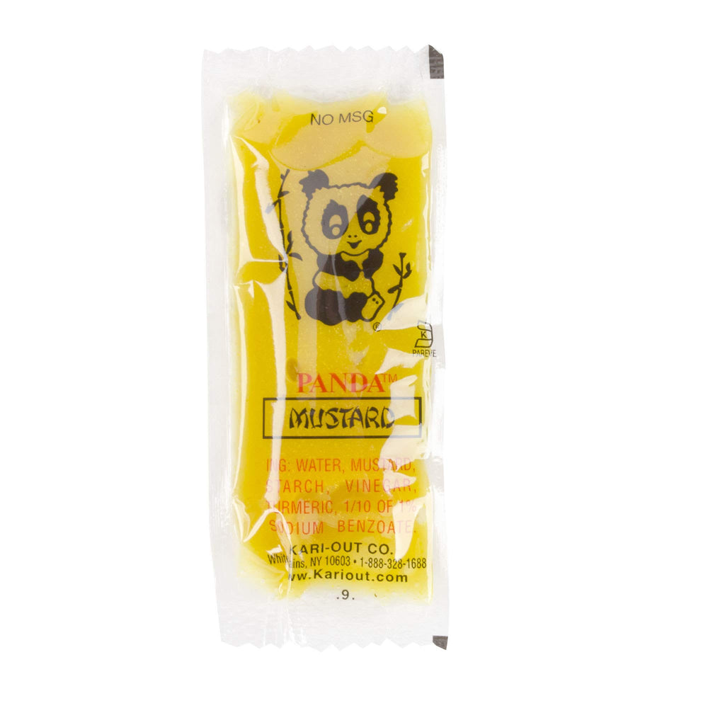 Kari-Out hot mustard sauce packet for takeout, ideal for dipping and flavor enhancement.