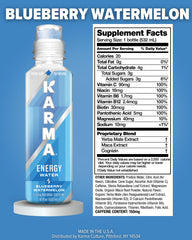 Karma Energy Blueberry Watermelon can on the counter