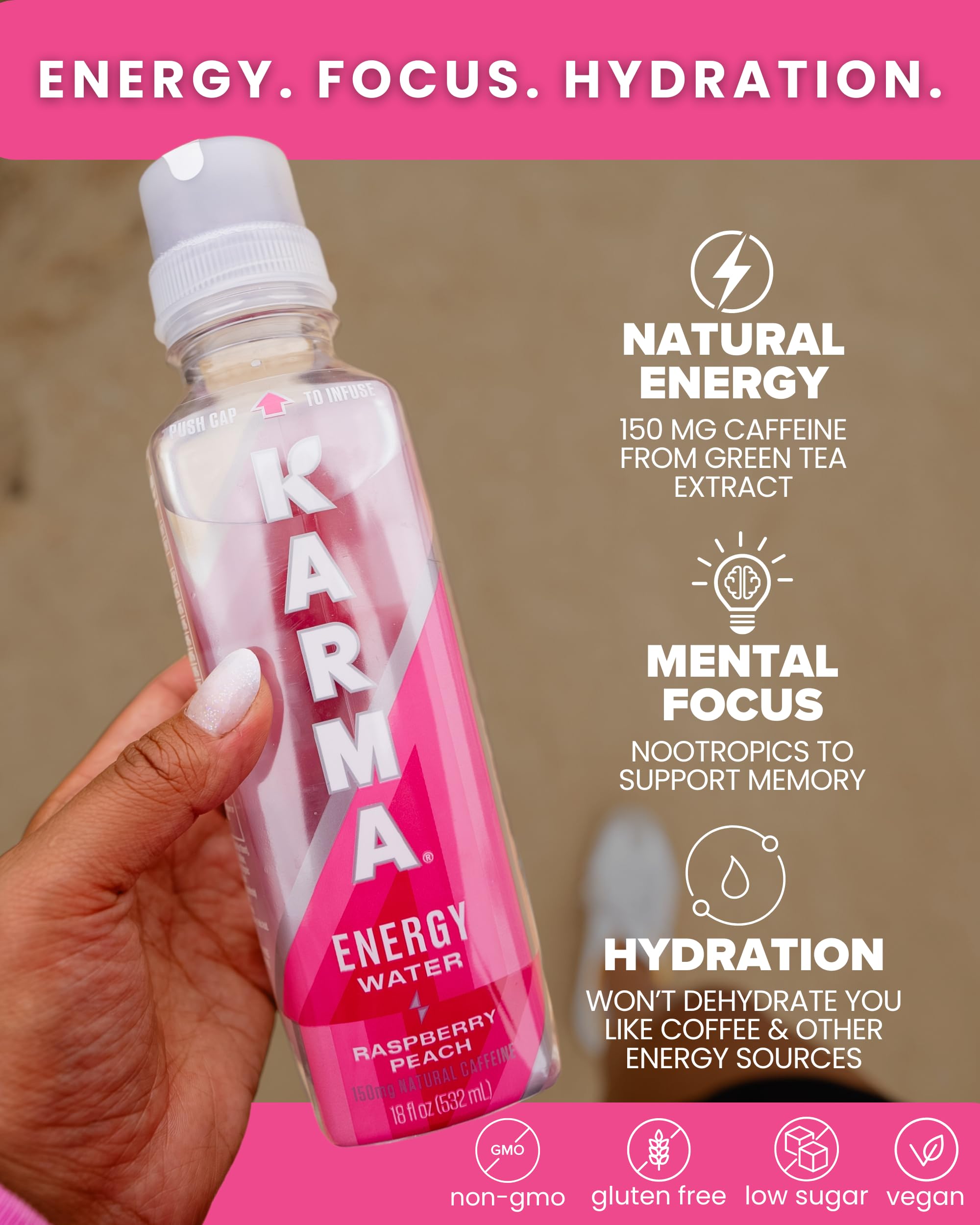 Karma Energy Drink Cognizin nootropics label highlighting focus support