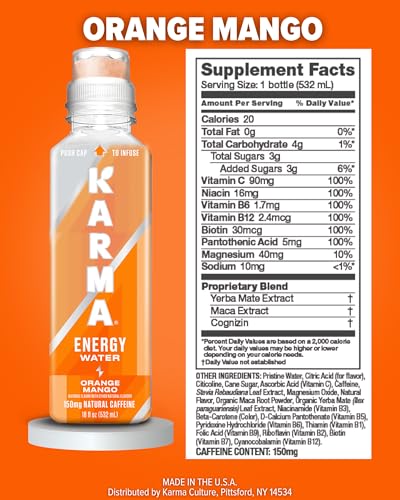 Karma Energy Drink orange mango pour for quick, refreshing energy during activities.