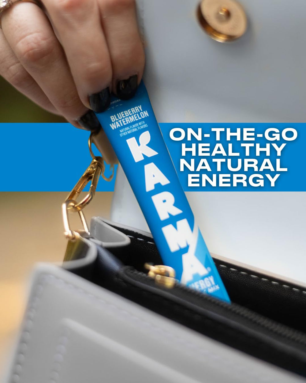 Cognizin label close-up on Karma hydration packets for mental clarity