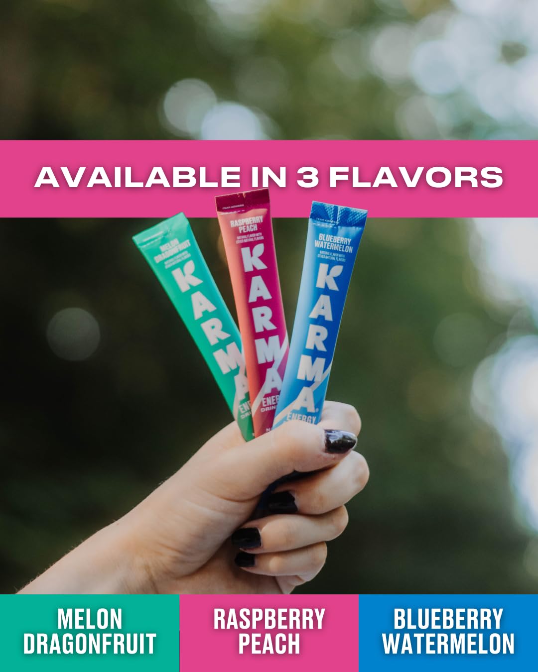 Karma Energy Packets Raspberry Peach package back with nutrition info