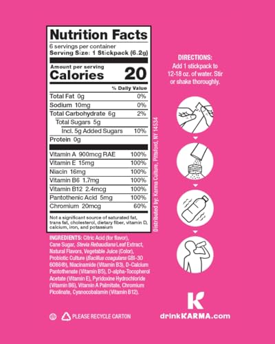 Karma Probiotic Hydration 6-pack box showing sleek sachets for daily hydration