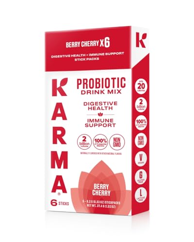 Karma Probiotic Hydration Stick label close-up highlighting vitamins and BC30 probiotics