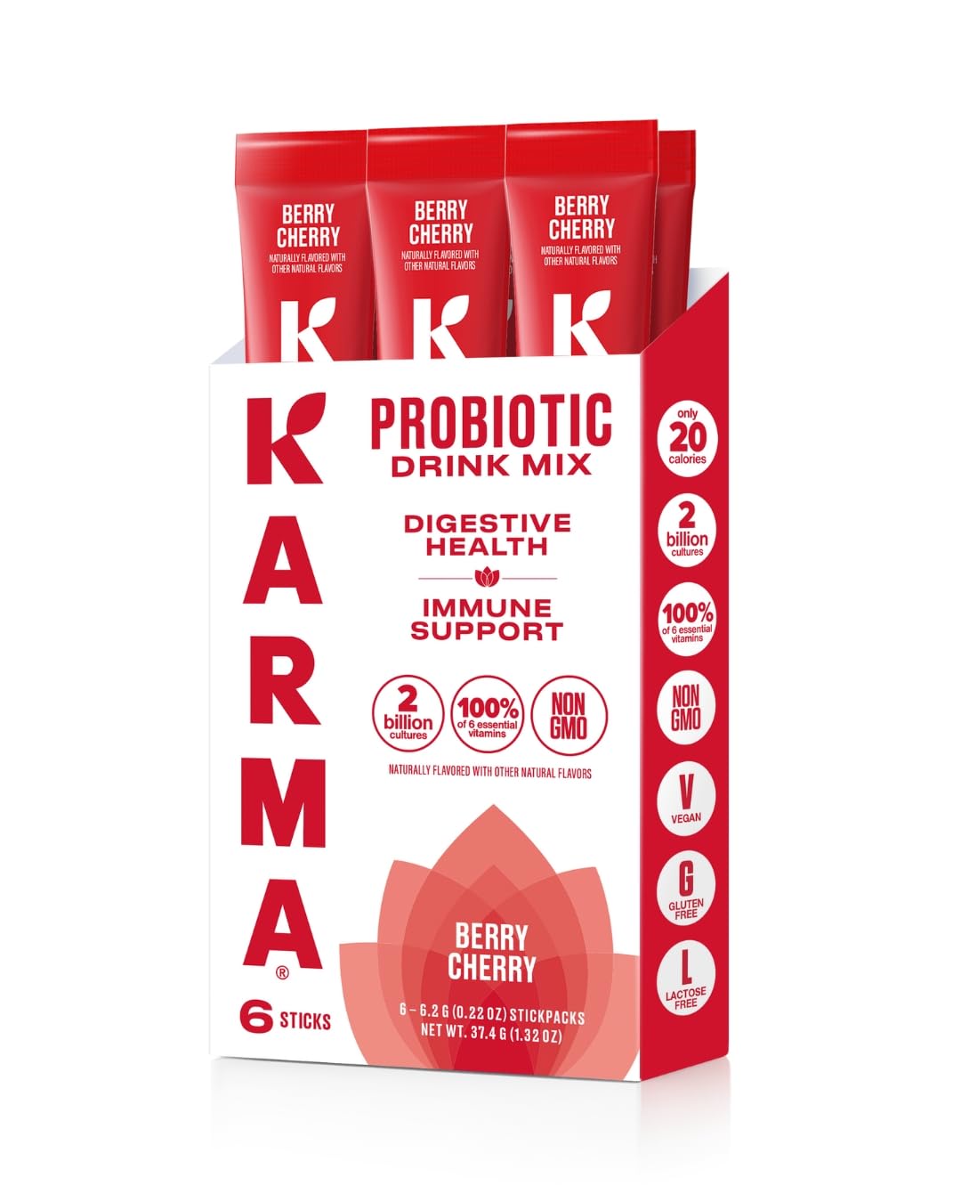 Karma Probiotic Hydration Berry Cherry packet ready to mix for gut balance