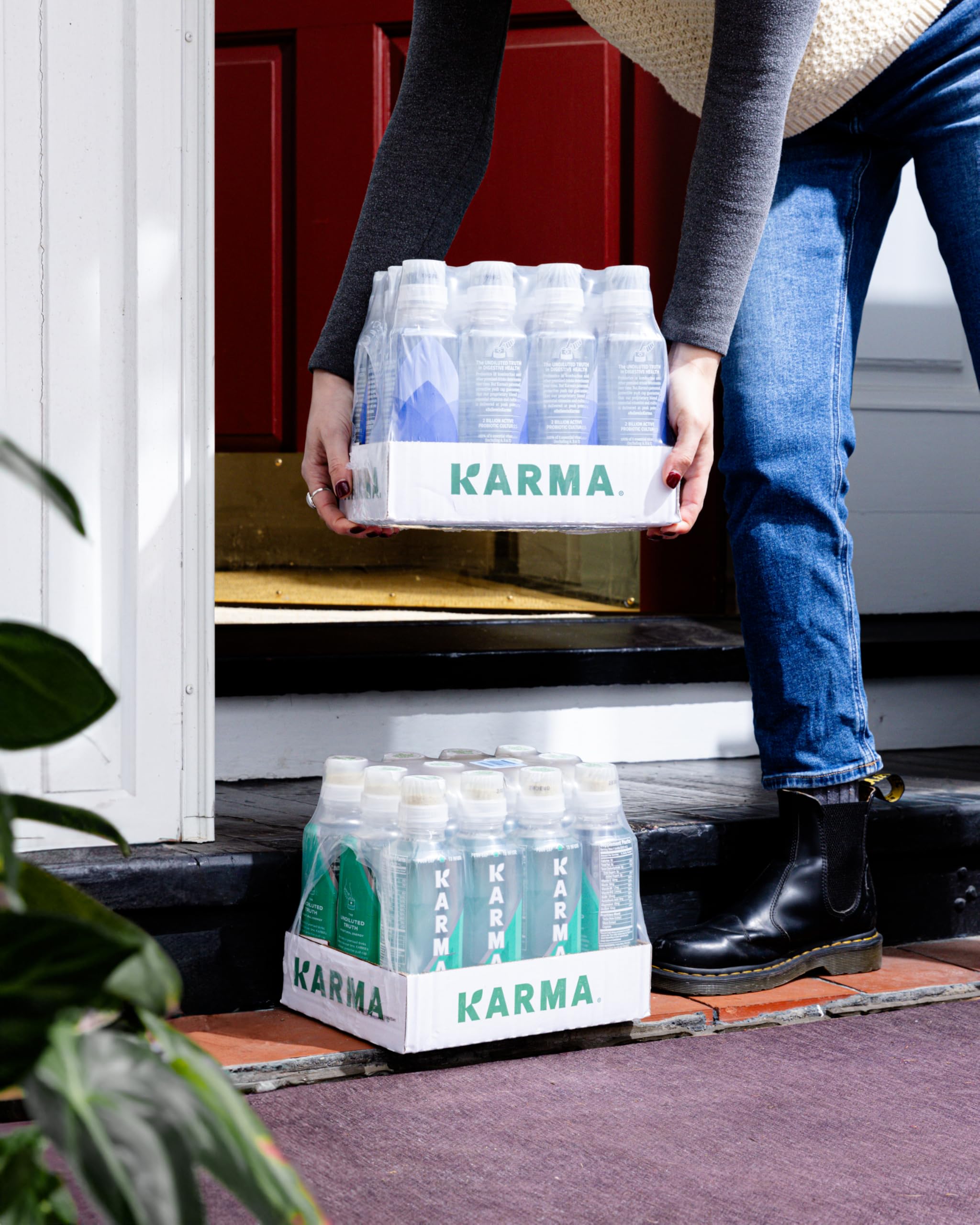 Karma Probiotic Water ingredients close-up with vitamins icons