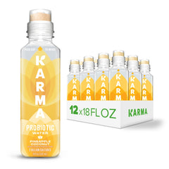 Karma Probiotic Water 12-pack front view for daily gut balance and hydration.