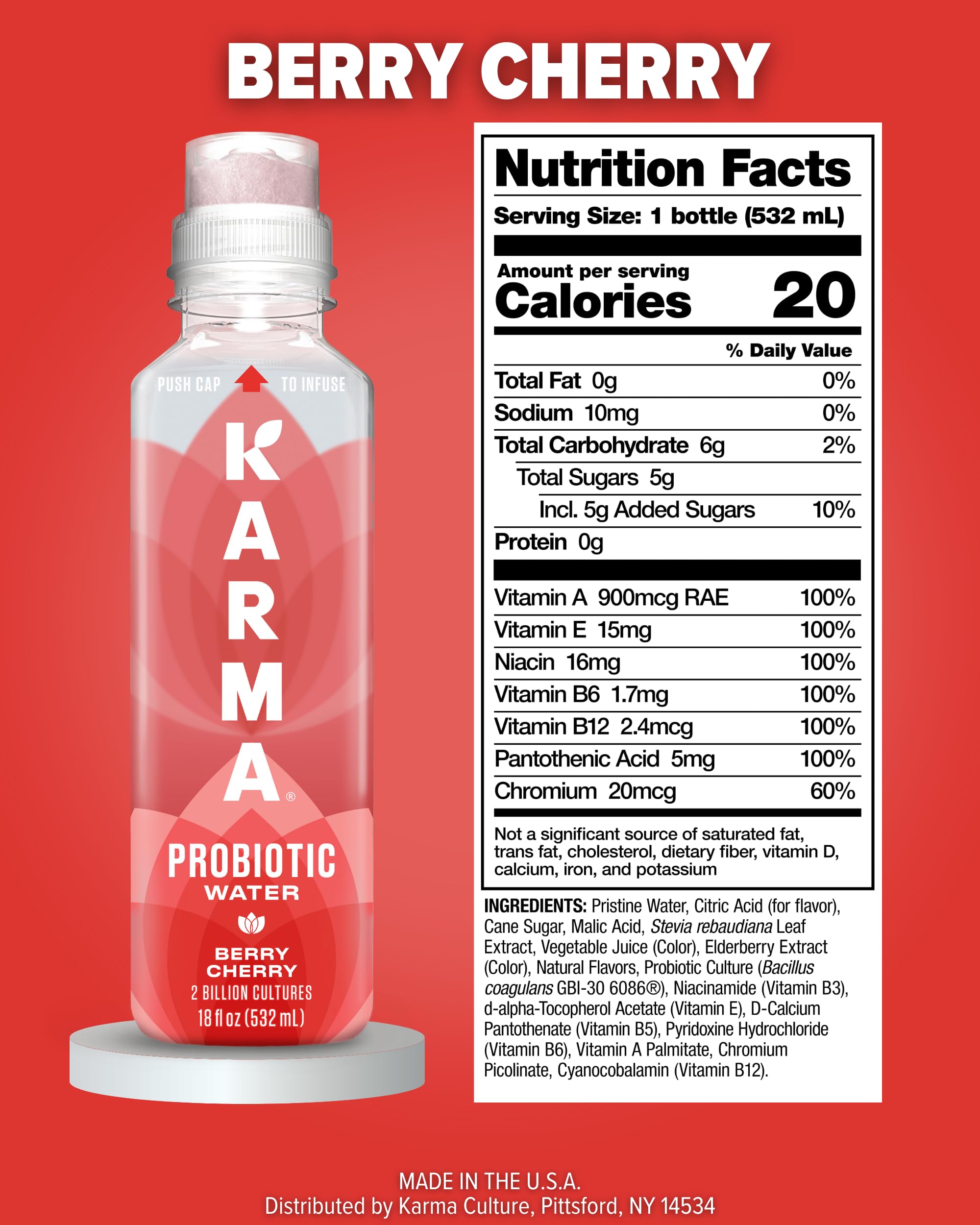 Push Cap in action on Karma Probiotic Water bottle