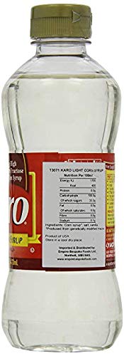 KARO Light Corn Syrup label showing vanilla and salt notes.