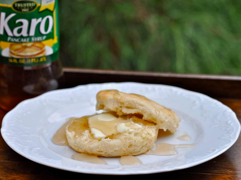 KARO pancake syrup bottle-front highlighting the golden thick syrup.