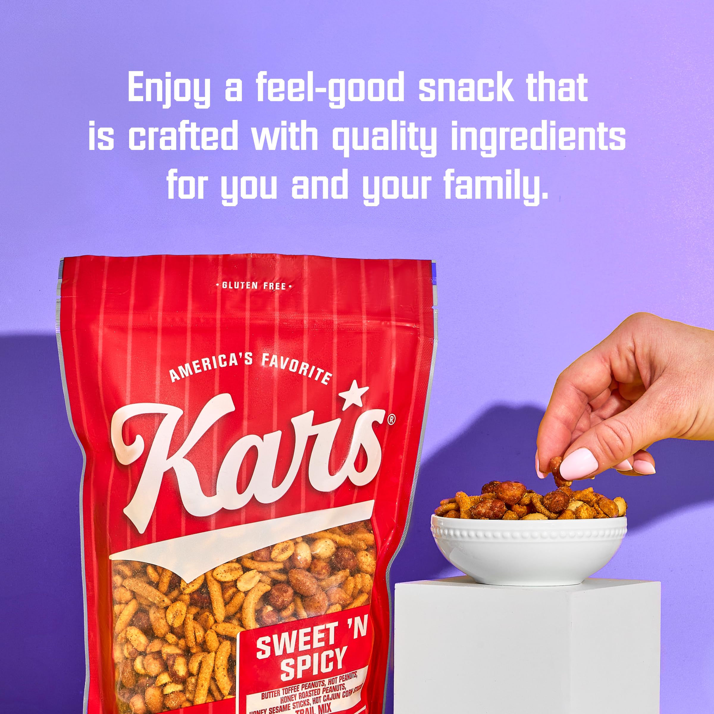 Kar's honey roasted peanuts offer warm caramelized sweetness