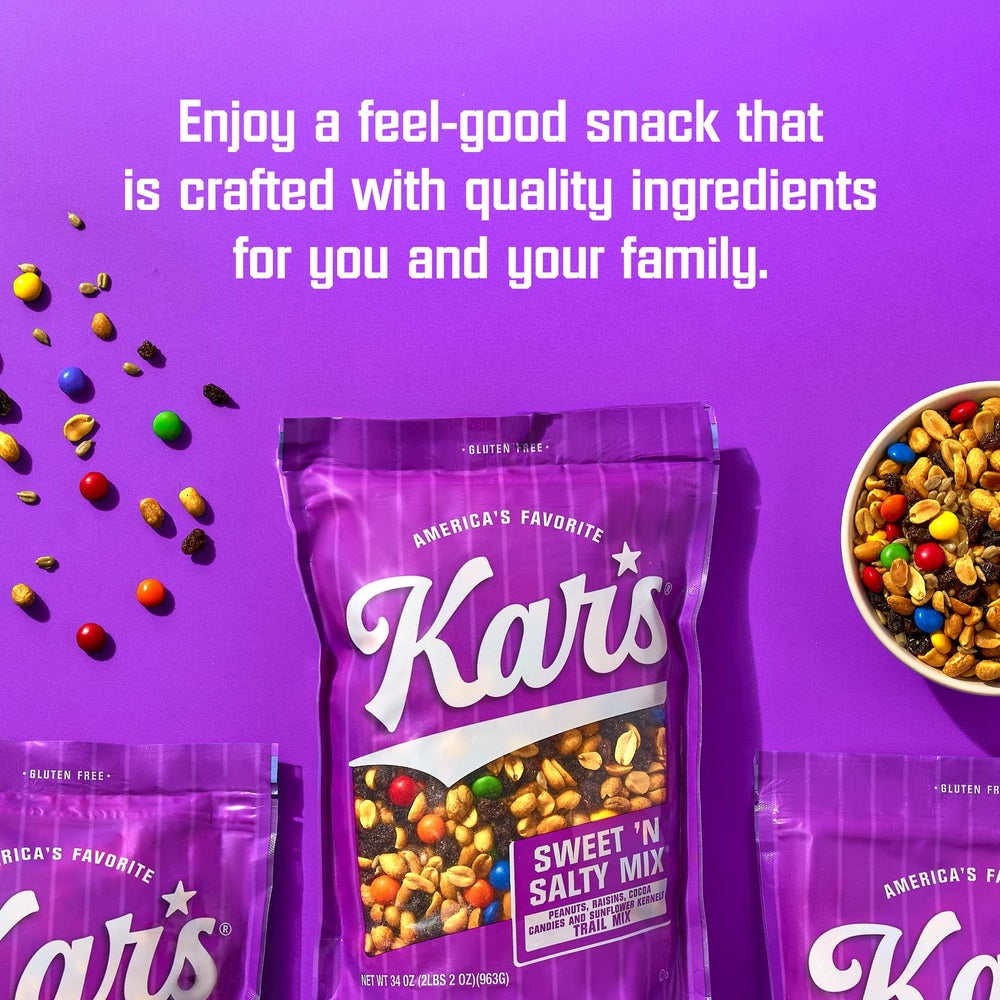 Two-ounce Kar's Nuts trail mix pouch ready for travel