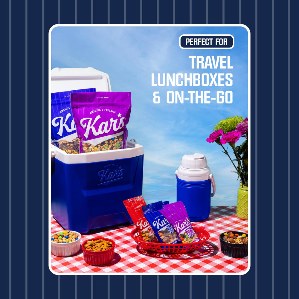 On-the-go snacking setup featuring Kar's Nuts trail mix