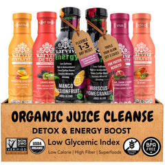 KARVIVA detox juice bottle with berry blend for gentle cleansing.