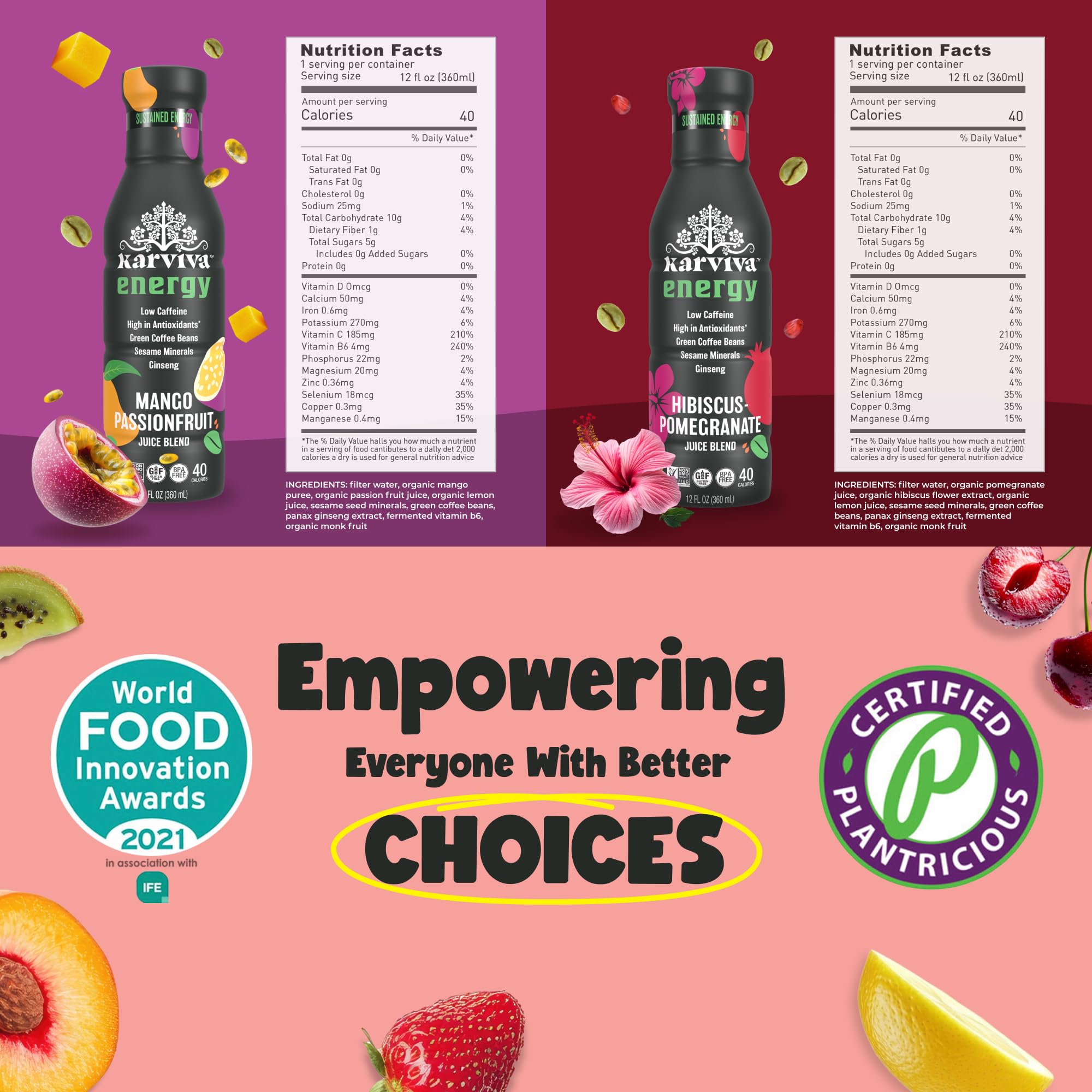 KARVIVA energy juice bottle delivers steady, clean energy through natural ingredients.