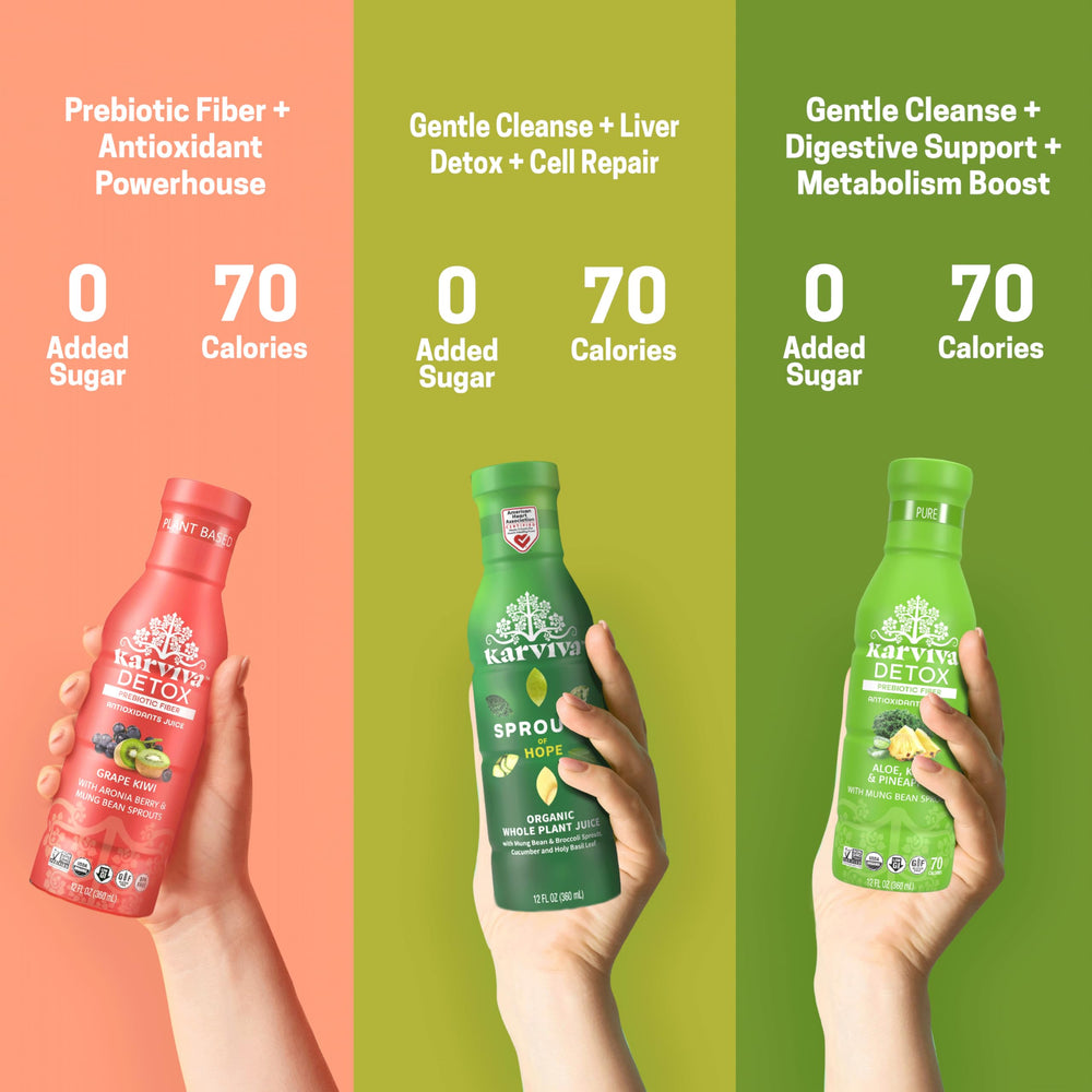 Karviva Pure juice bottle featuring aloe and kale for hydration and greens