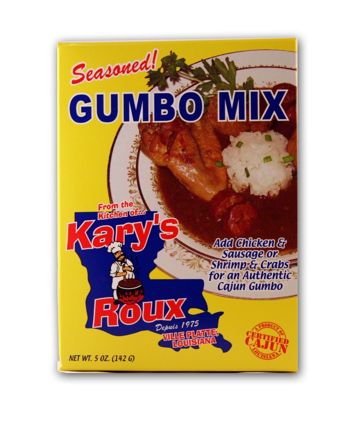 Kary's Gumbo box top view emphasizes convenient two-pack.