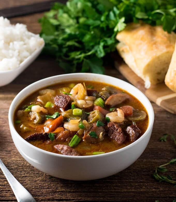 Kary's Gumbo ingredients layout highlights seasoning and authenticity.