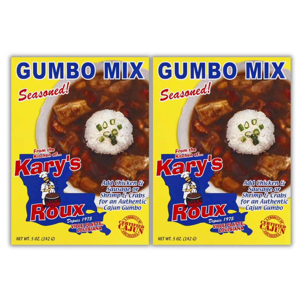 Kary's Gumbo Mix packaging showing authentic Cajun flavor for easy weeknight meals.