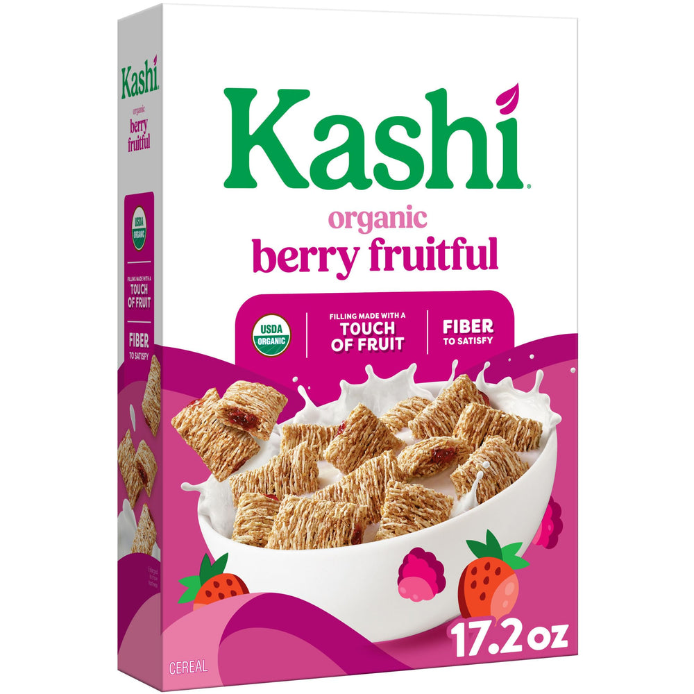 Kashi Berry Fruitful cereal in a bowl with berry flavor and fiber support