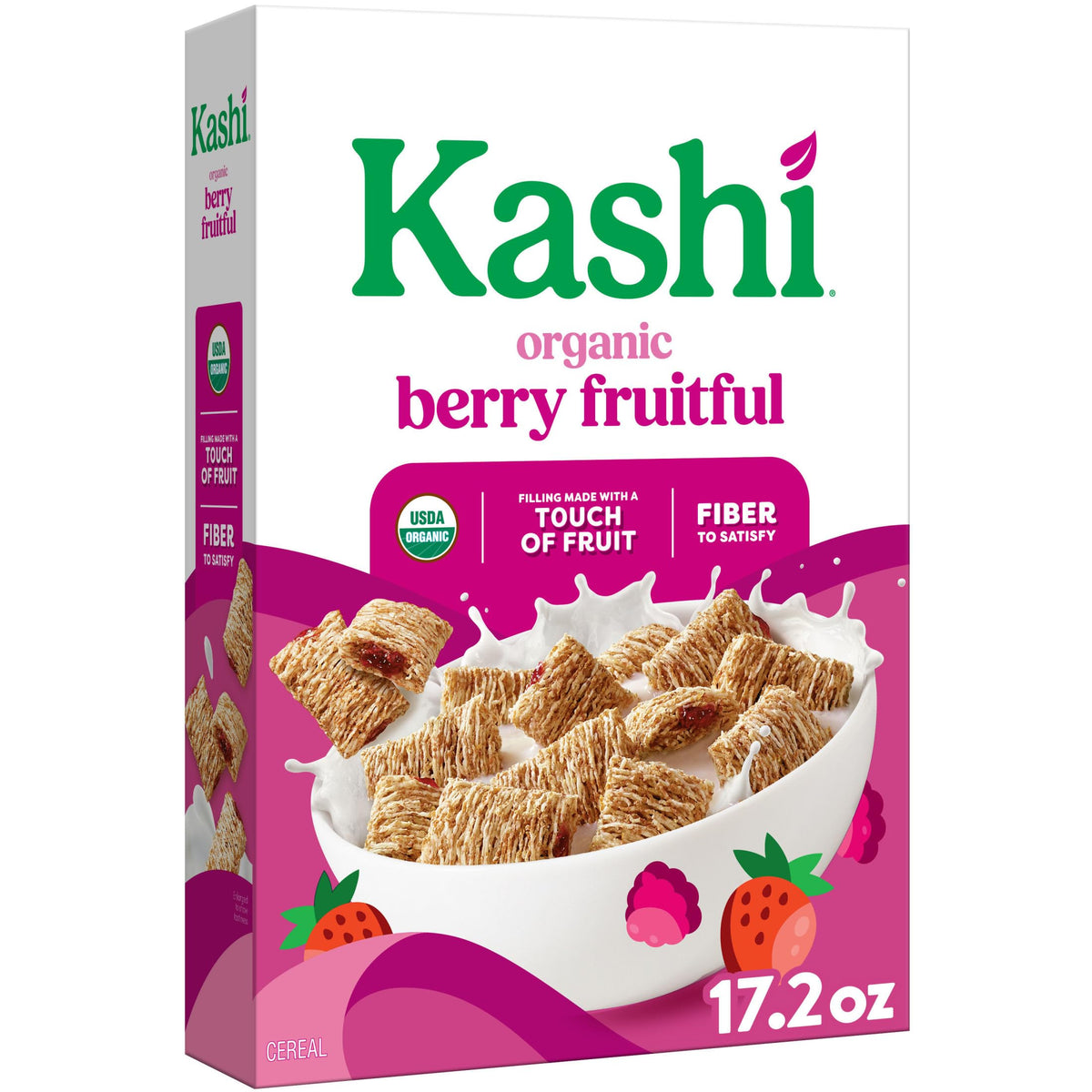 Kashi Berry Fruitful cereal in a bowl with berry flavor and fiber support