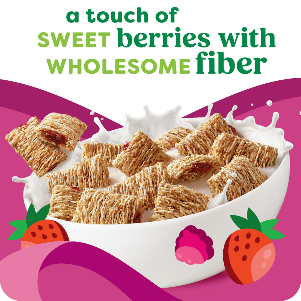 Close-up of Kashi Berry Fruitful wheat biscuits showing a crunchy texture
