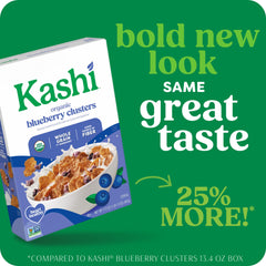 Toasted oats and crunchy blueberry clusters close-up from Kashi